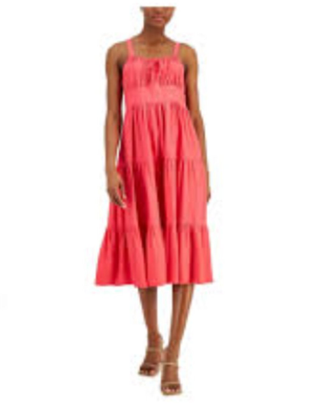 INC International Concepts Pink Smocked Tiered Midi Maxi Dress Size 14 Flounce